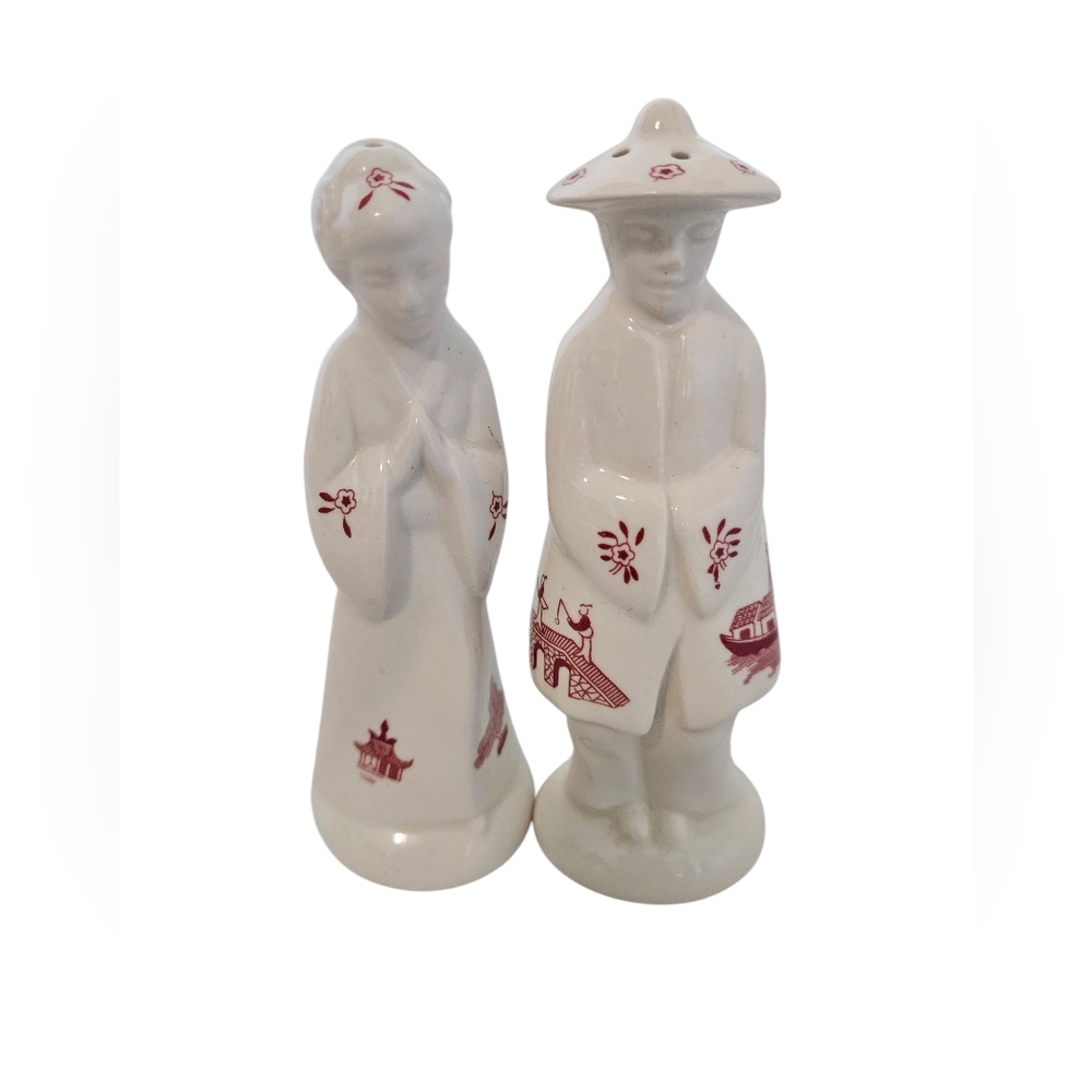 Churchill Willow Rose Pink Asin Couple Salt & Pepper Shaker Set.